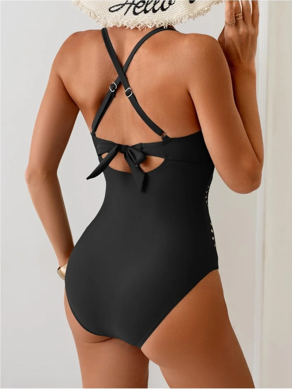 Black Laser-Cut One-Piece Swimsuit